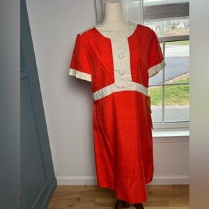 Vintage Oleg Cassini Red and White Dress Italian Silk